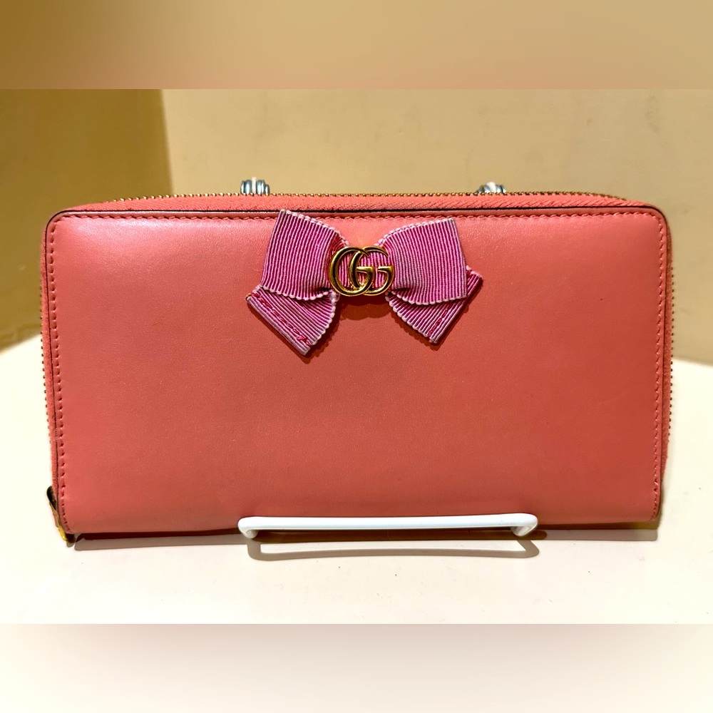 Gucci LTD Edition Pink Bow Marmont Long Zip Wallet
